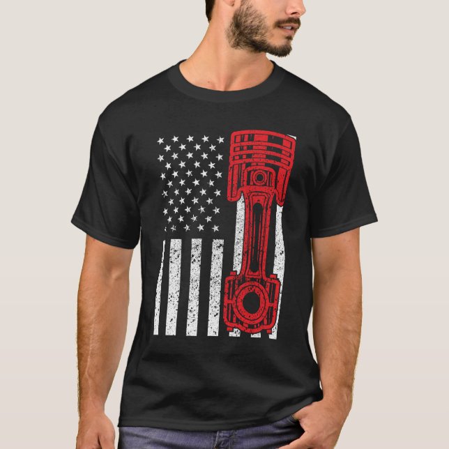 Camiseta Auto Entusiasta La Bandera Estadounidense Piston M (Anverso)