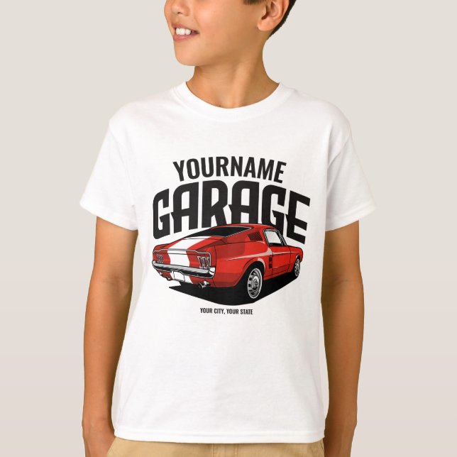 Camiseta Auto muscular personalizado 1967 Red Fastback Gara (Anverso)