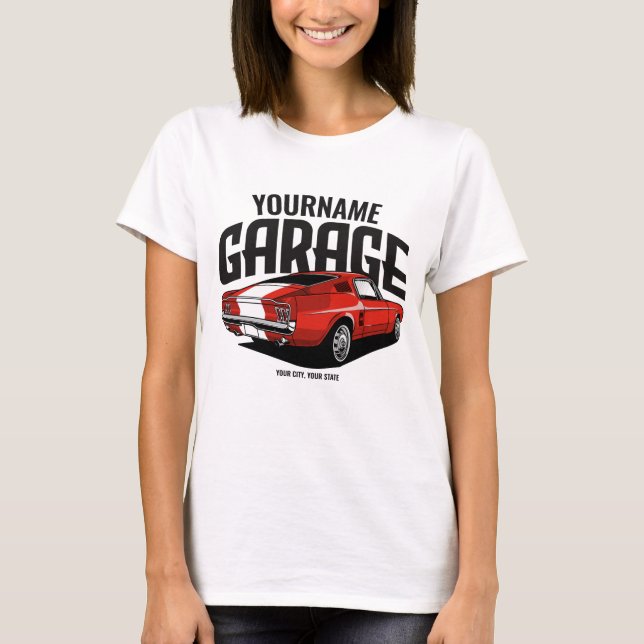 Camiseta Auto muscular personalizado 1967 Red Fastback Gara (Anverso)