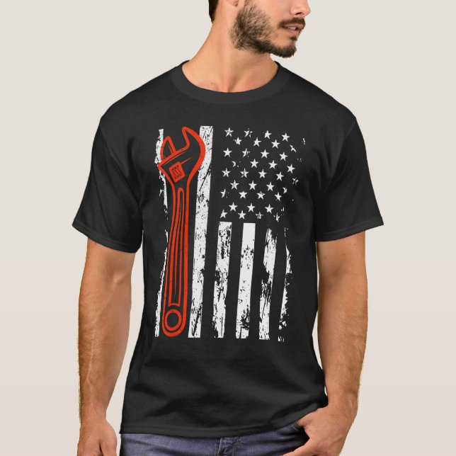 Camiseta Auto Repairman Car Mechanic American Flag (Anverso)