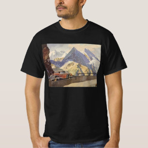 Camiseta Auto vintage en Mountain Road en invierno con niev