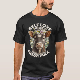 Camiseta Autoamor Vaca Humor Corona de Flores Animal de Gra