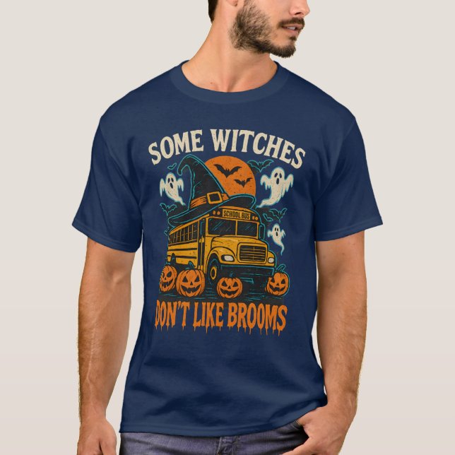Camiseta Autobús escolar de brujas de Halloween con calabaz (Anverso)
