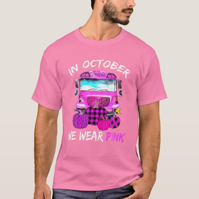 Camiseta Autobús Escolar En Octubre Usamos Cáncer De Mama R (Anverso)