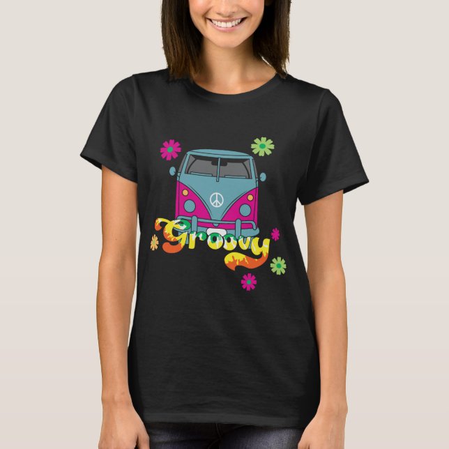 Camiseta Autobús Hippie-Van-Retro-Floral (Anverso)