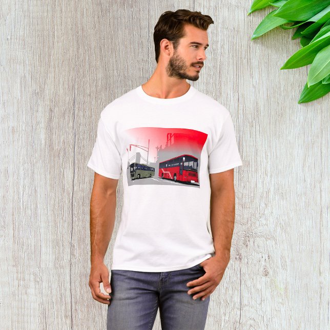 Camiseta Autobuses urbanos: vagones verdes rojos en las cal (Subido por el creador)