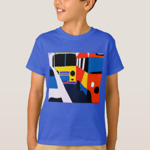 Camiseta Autobuses y autos en colores primarios de niños