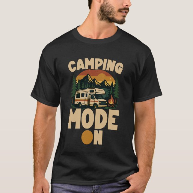 Camiseta Autocaravana Camping Modo Camping Retro Activado (Anverso)