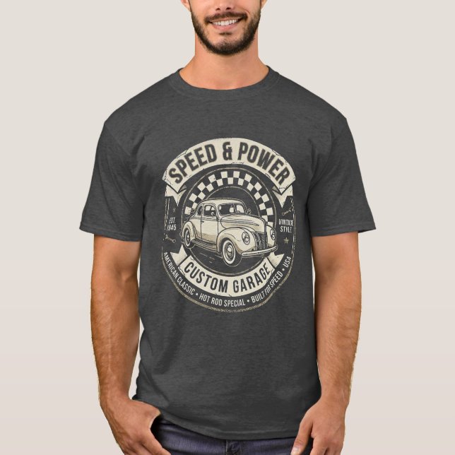 Camiseta automóvil antiguo de velocidad y potencia (Anverso)