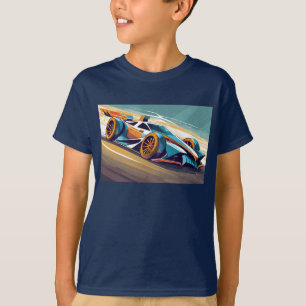Camiseta Automóvil de carreras azul y naranja en pista