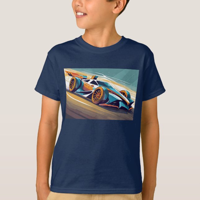 Camiseta Automóvil de carreras azul y naranja en pista (Anverso)