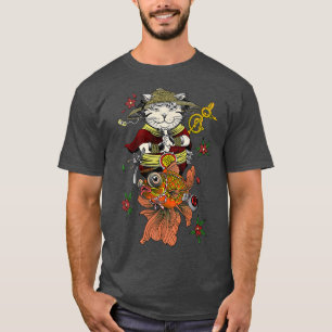 Camiseta Automóvil japonés samurai Katana Ninja Cat y Koi F