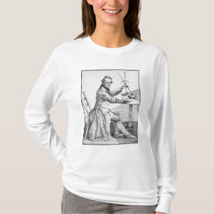 Camiseta Autorretrato que sostiene los calibradores sobre