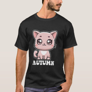 Camiseta Autumn Cute Cat Kitten Design para Chicas Nombre A
