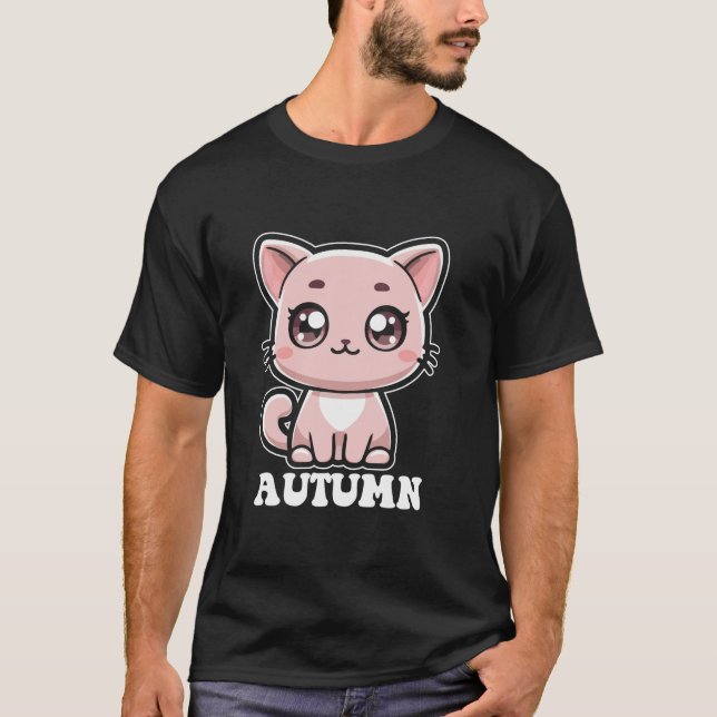 Camiseta Autumn Cute Cat Kitten Design para Chicas Nombre A (Anverso)