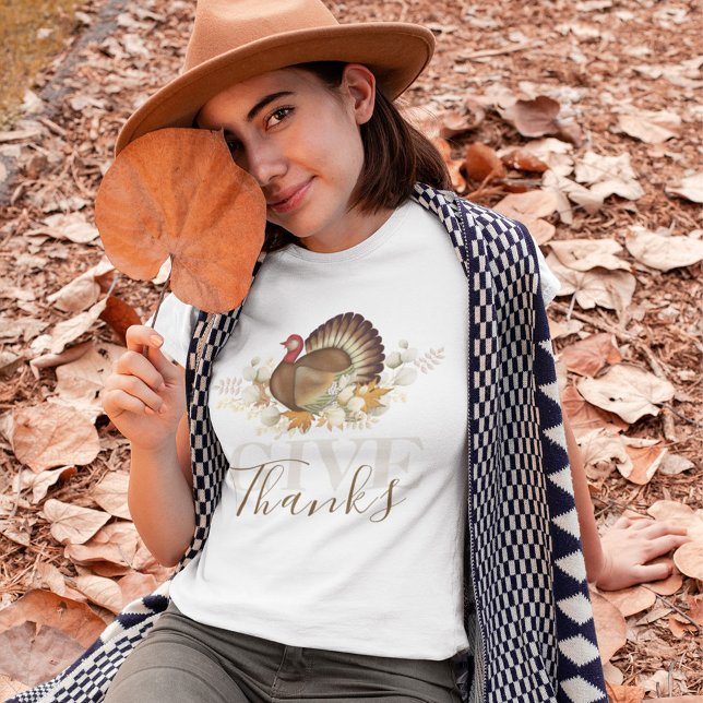 Camiseta Autumn Dale Gracias Acción de Gracias (Give thanks holiday turkey T Shirt.)