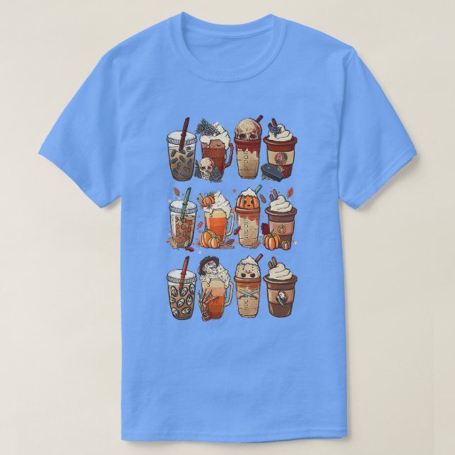 Camiseta Autumn Fall Coffee Latte Cups Horrors & Ghost Hall (Diseño del anverso)