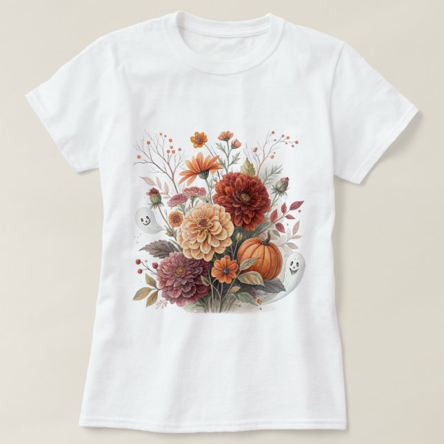 Camiseta Autumn Floral & Halloween Watercolor Design  (Diseño del anverso)