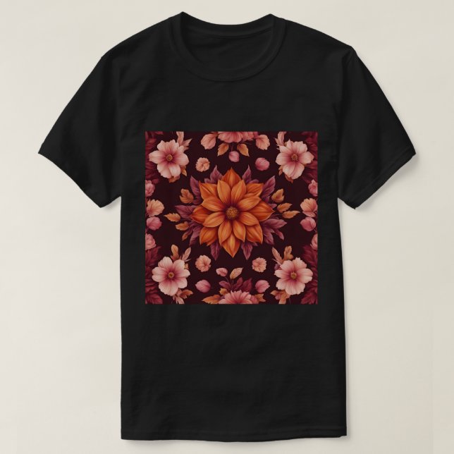 Camiseta Autumn Flowers Black T-Shirt (Diseño del anverso)