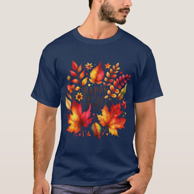 Camiseta Autumn Glow Watercolor Pumpkins Leaves FallThemed  (Anverso)