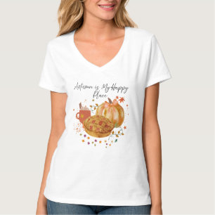 Camiseta Autumn Is My Happy Place, Cozy Fall Watercolor