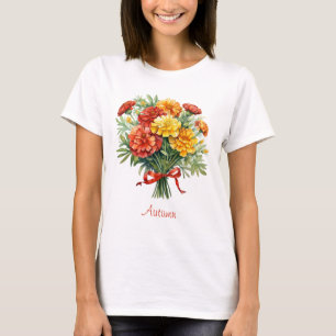 Camiseta Autumn Marigold Bouquet Red Ribbon T-Shirt