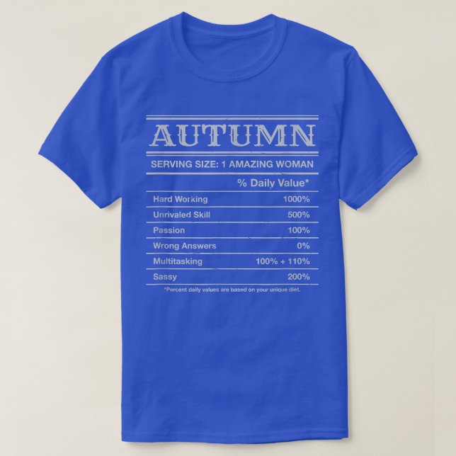 Camiseta Autumn Nutrition Facts Funny First Name Humor Nick (Diseño del anverso)