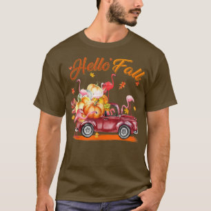 Camiseta Autumn Pink Flamingo Hello Fall Pumpkin Truck Than