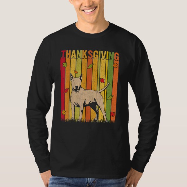 Camiseta Autumn Retro Cute Bull Terrier Dog  Thanksgiving (Anverso)