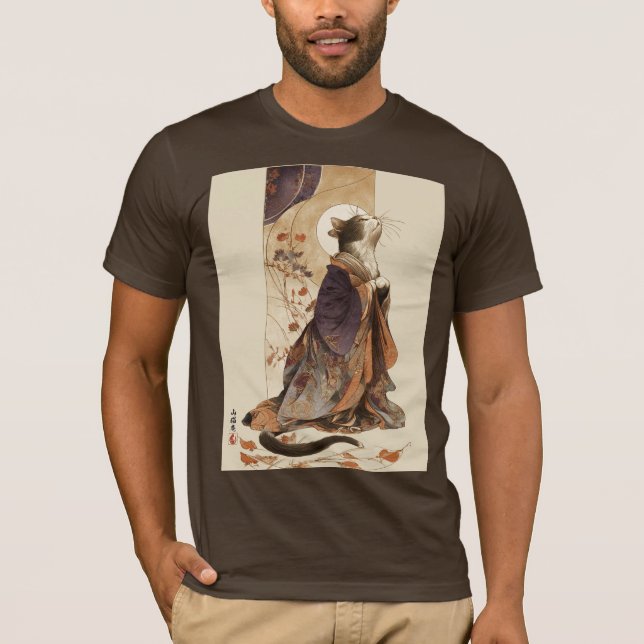 Camiseta "Autumn Reverie" Japanese Cat in Kimono Art (Anverso)