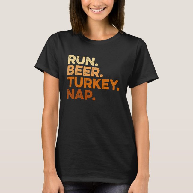 Camiseta Autumn Sayings Thanksgiving Trot Run Beer Turkey (Anverso)