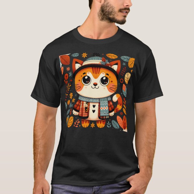 Camiseta Autumn Thanksgiving Funny cat Fall (Anverso)
