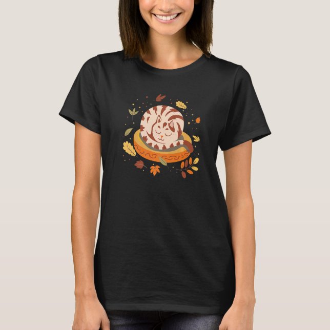 Camiseta Autumn Vibes Cute Kitten Sleepy Cat Fall Season Le (Anverso)