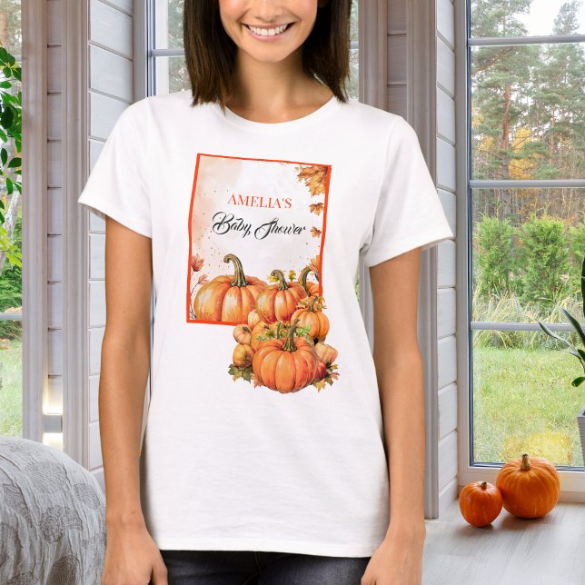 Camiseta Autumnal Gold Orange Watercolor Pumpkin Mommy Baby (Subido por el creador)