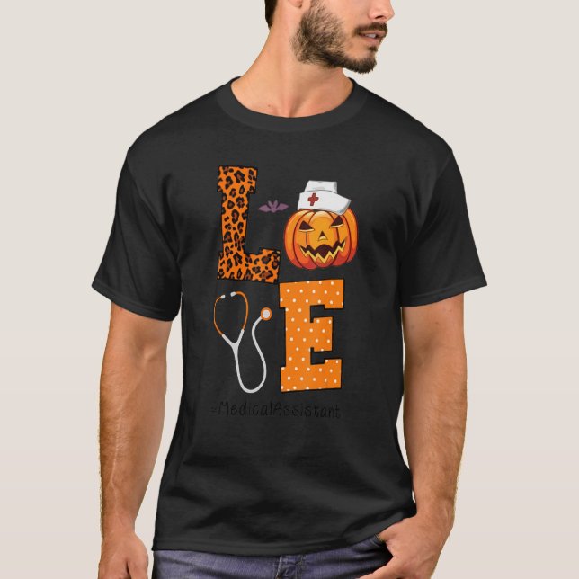 Camiseta Auxiliar médico Amor Halloween Enfermería Calabaza (Anverso)
