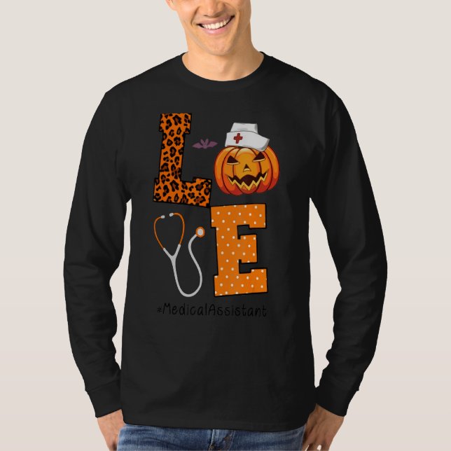 Camiseta Auxiliar médico Amor Halloween Enfermería Calabaza (Anverso)