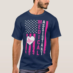 Camiseta Auxiliar Médico Regalos Heartbeat Pink Ameri