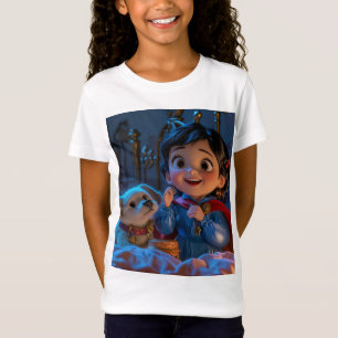Camiseta Avatar T-shirt: Girl with her puppy in blue 