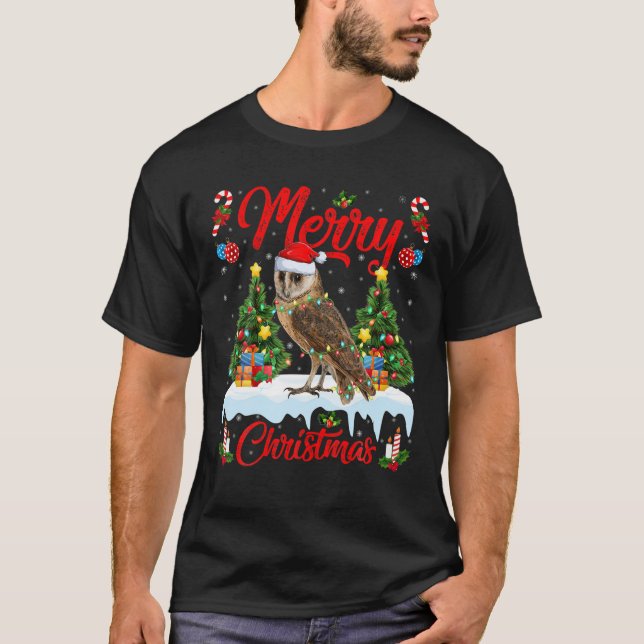 Camiseta Ave Ave Ave Perenne Xmas Iluminando Lechuza Santa  (Anverso)