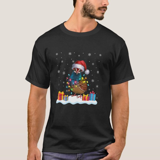 Camiseta Ave Ave Santa Sombrero Árbol de Navidad Luz Navida (Anverso)