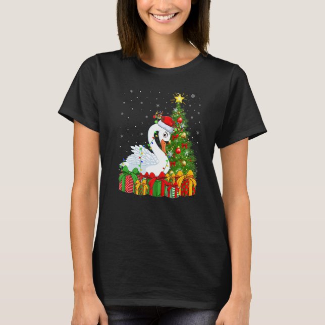 Camiseta Ave cisne navidad navideña Santa Swan árbol navide (Anverso)