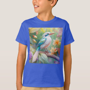Camiseta Ave de fantasía ala de azul iridiscente crestado b