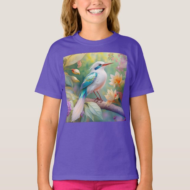Camiseta Ave de fantasía ala de azul iridiscente crestado b (Anverso)