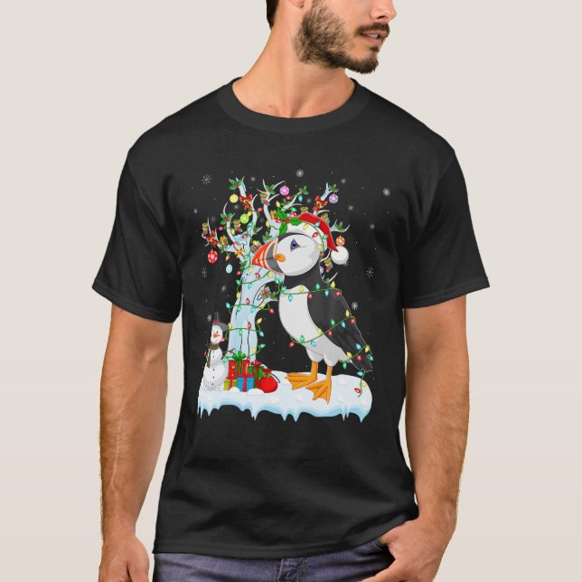 Camiseta Ave de Puffin Elemento Xmas Árbol Iluminación Puff (Anverso)