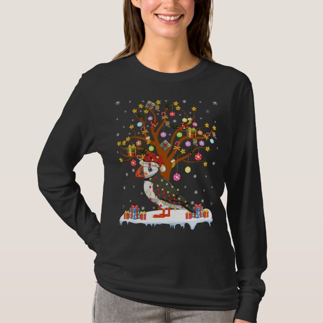 Camiseta Ave de Puffin Xmas Árbol de iluminación Santa Puff (Anverso)