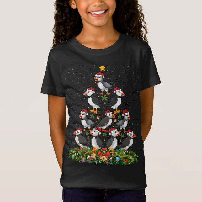 Camiseta Ave de Puffin Xmas Árbol Regalo Santa Hat Puffin C (Anverso)