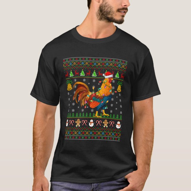 Camiseta Ave de Rooster Luciendo Santa Rooster Feo (Anverso)