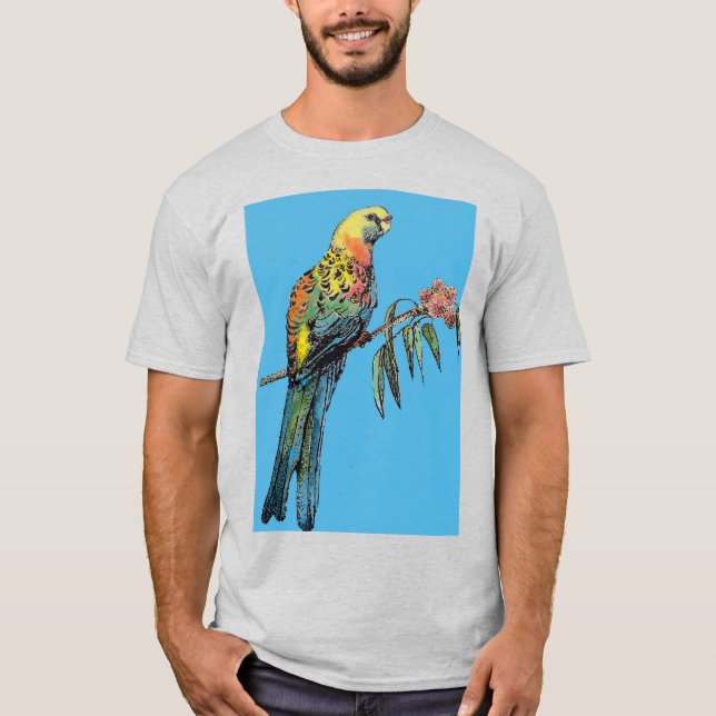 Camiseta Ave de Rosella Parrot Watercolor Mens T Shirt (Anverso)