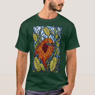 Camiseta Ave de vidrio manchado con hojas