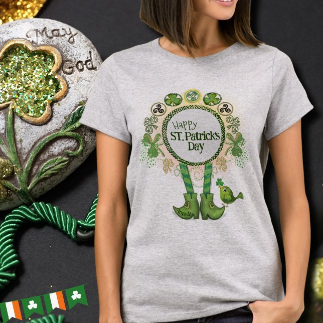 Camiseta Ave del Día del personalizado San Patricio con Sha (Custom St. Patrick's Day Bird with Shamrock T-Shirt )